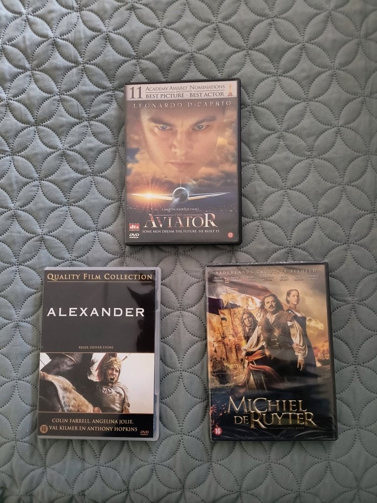 DVD: 3x speelfilm, o.a. Aviator, Michiel de Ruyter, Vanaf 12 jaar, Ophalen, Zo goed als nieuw