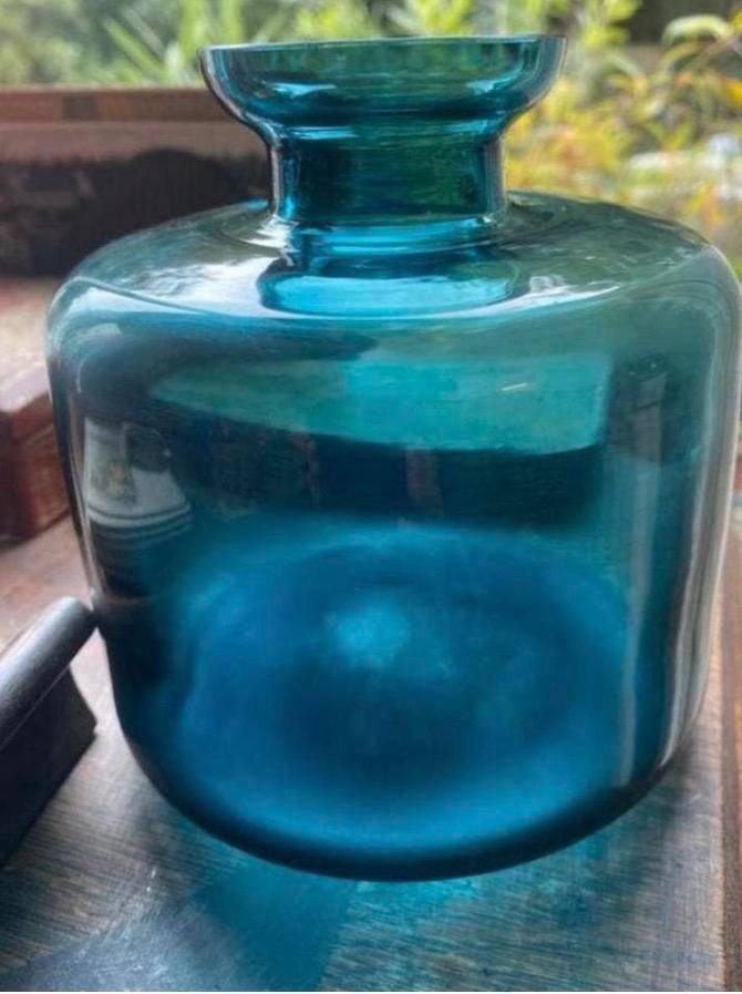 Petrol  Blauw Vaasje , Scandinavisch h.12 cm diam. 11 cm, Huis en Inrichting, Woonaccessoires | Vazen, Blauw, Aardewerk of Porselein