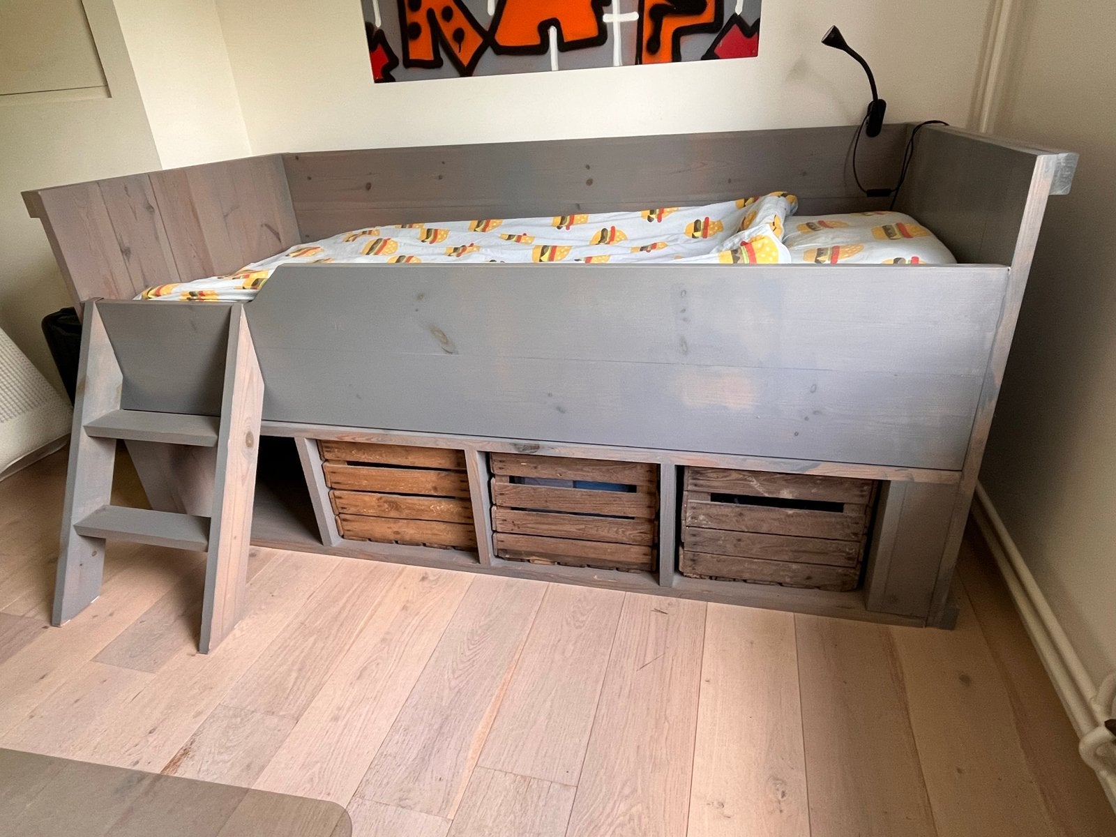 Stevig kajuitbed met opbergruimte en trapje, Ophalen, 85 tot 100 cm, Gebruikt, Hoogslaper of Stapelbed