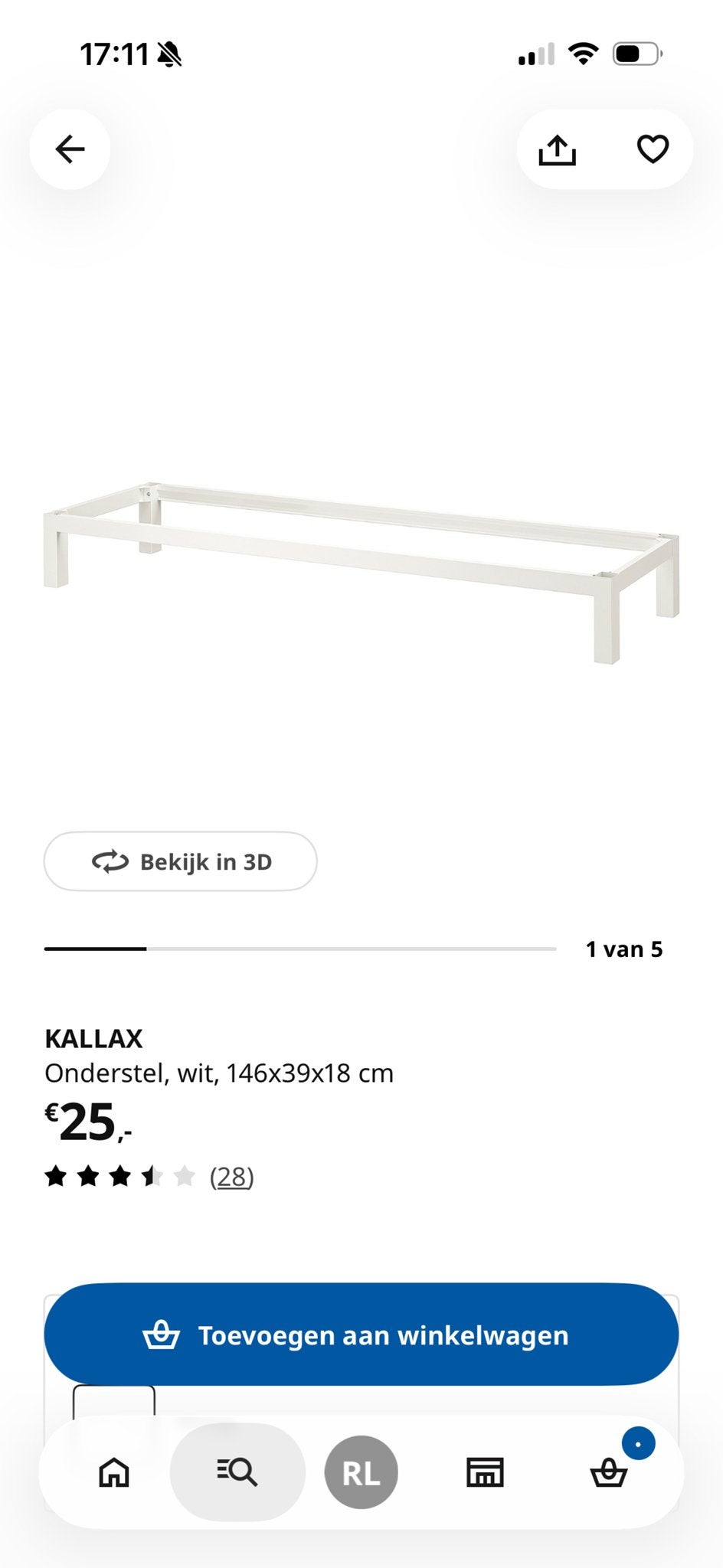 KALLAX Onderstel wit, 146x39x18 cm - Zo goed als nieuw, Ophalen, Zo goed als nieuw