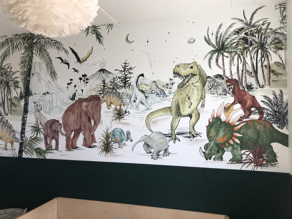 Alles voor een dino kamer, behang annet weelink, kleed, enz, Ophalen of Verzenden, Zo goed als nieuw, Wanddecoratie