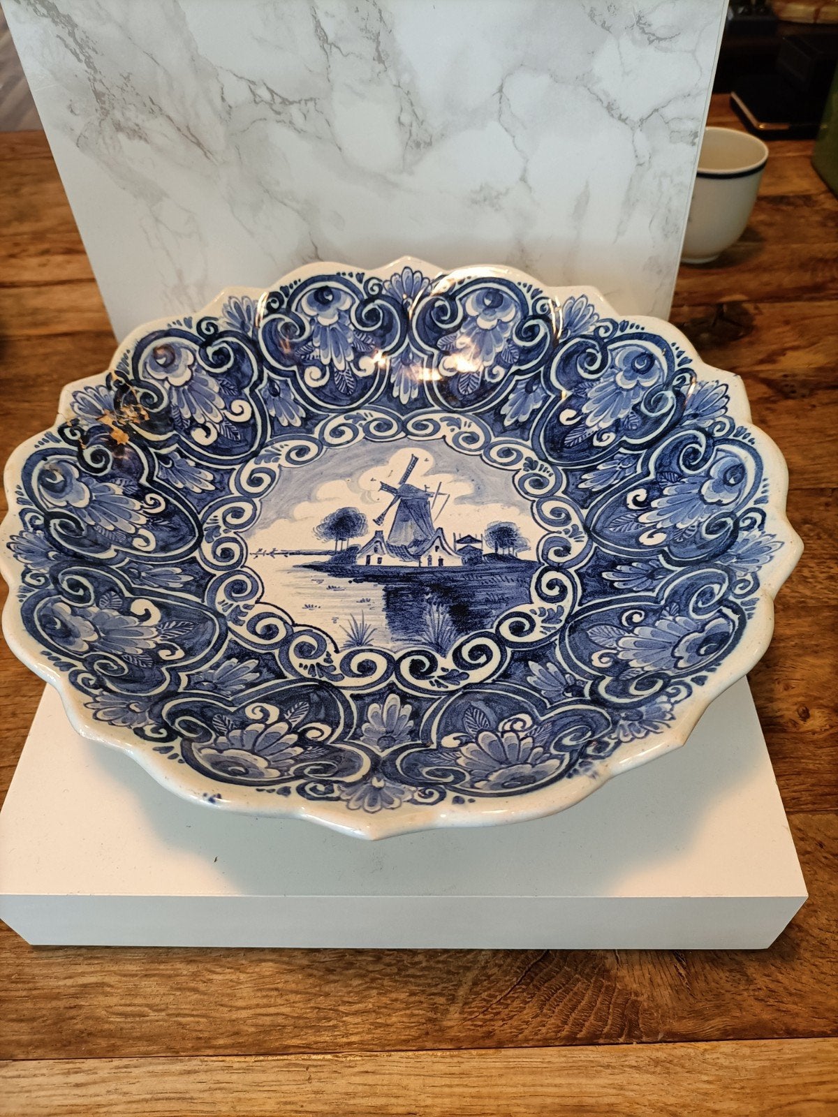 Antieke Delfts Blauwe Schaal met Molen Decoratie, Ophalen of Verzenden