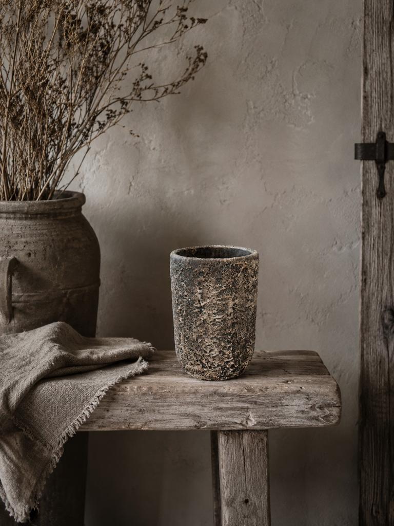 PTMD Donkerbruine stenen pot, 20 cm hoog, 14 cm diameter, Ophalen of Verzenden