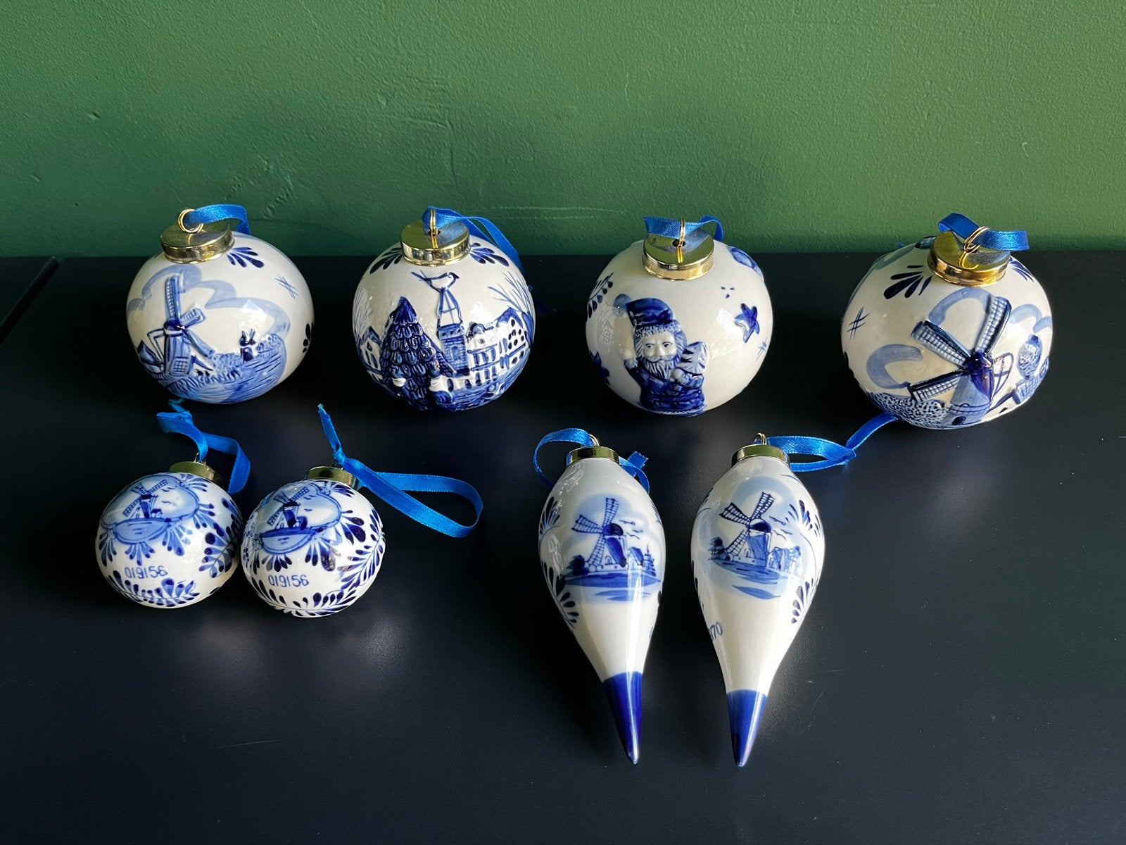 8x  8 Handgeschilderde Delfts Blauwe Kerstballen met Reliëf, Diversen, Ophalen of Verzenden, Zo goed als nieuw