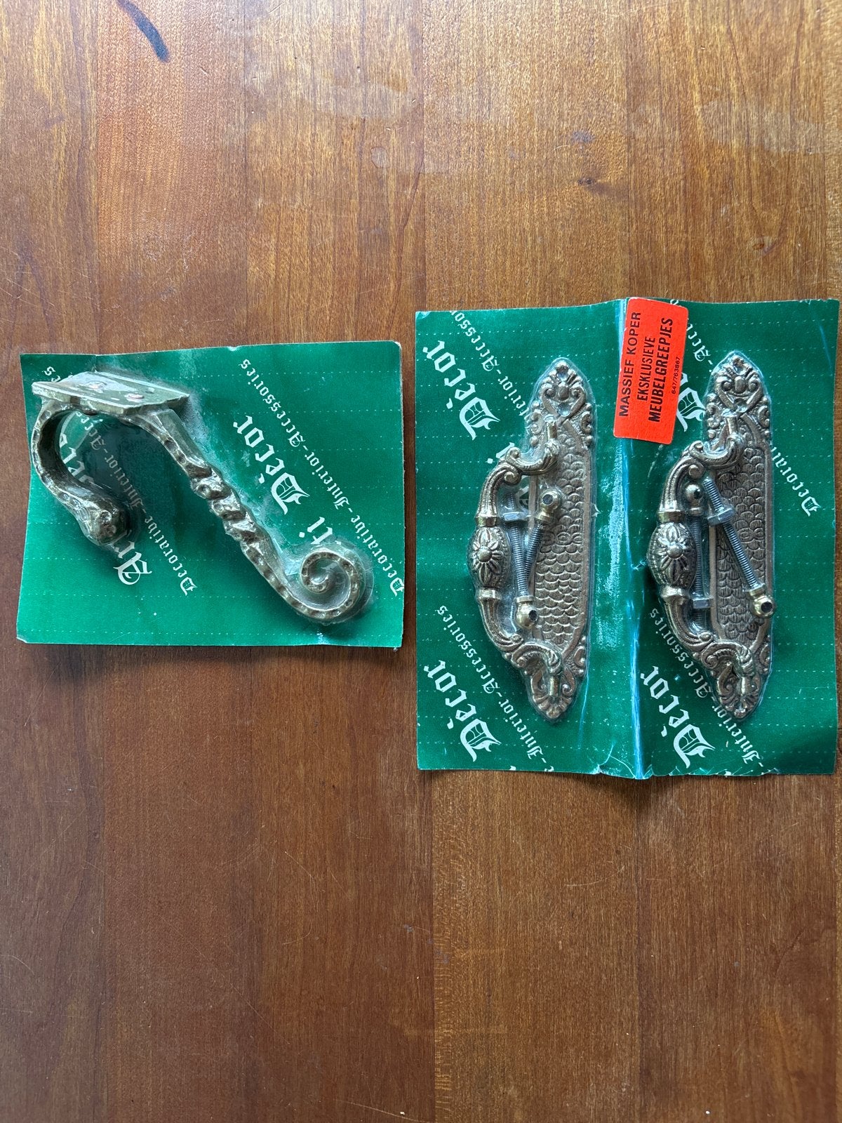 Antieke Koperen Meubelgrepen en Haak - Decoratief, Antiek en Kunst, Ophalen of Verzenden