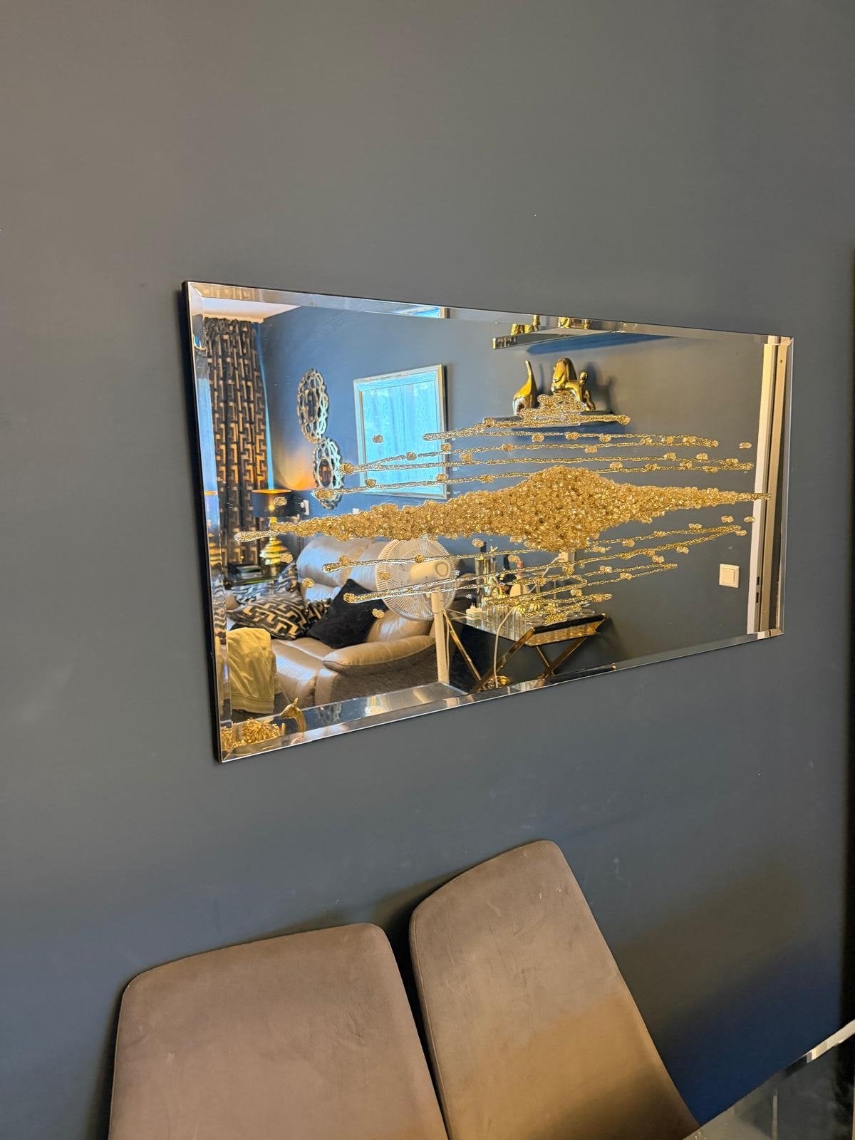 Luxe spiegel met gouden 3D-decoratie, Ophalen, Zo goed als nieuw, 100 tot 125 cm, Minder dan 100 cm