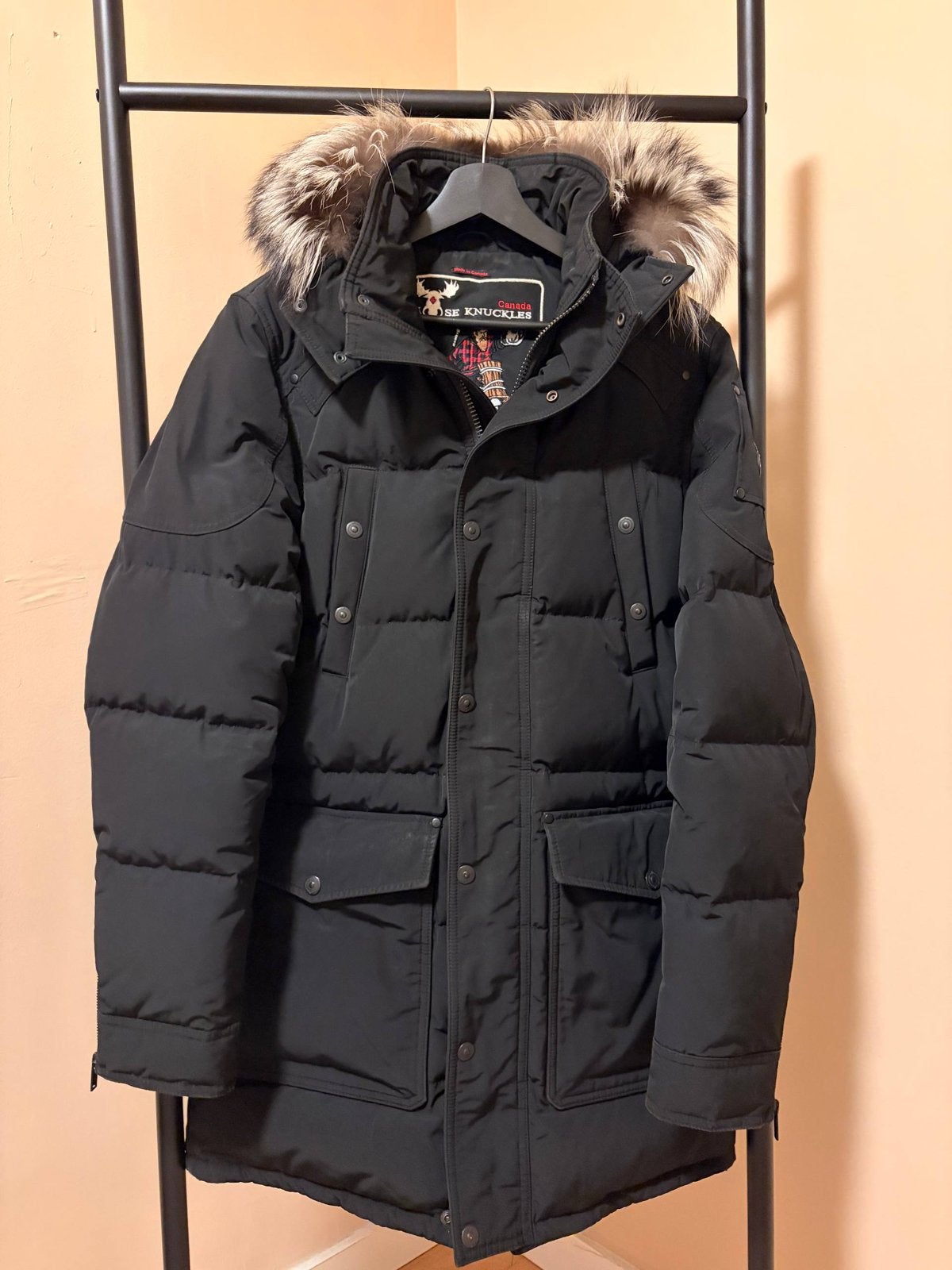 Moose Knuckles Parka Zwart met Bontkraag - Maat M, Ophalen of Verzenden, Zo goed als nieuw, Maat 48/50 (M), Zwart
