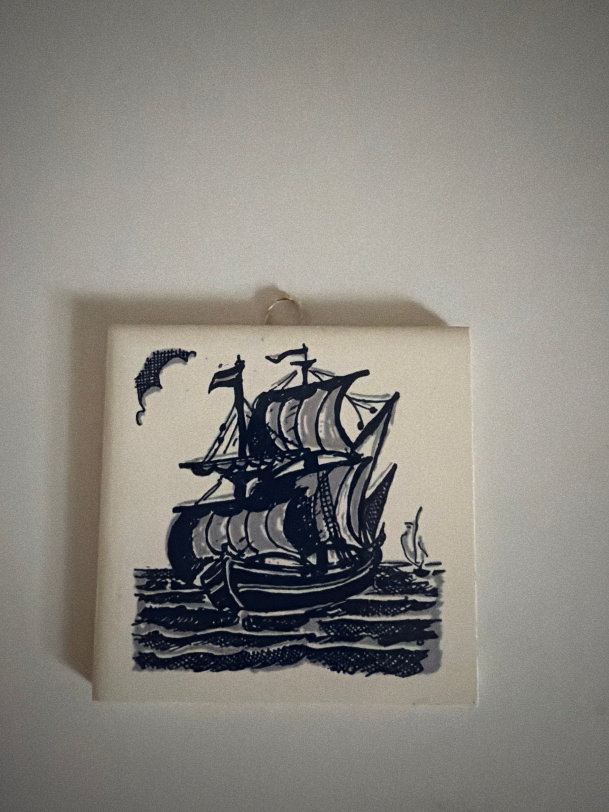 Delfts Blauw Wandtegeltje met Schip - Vintage Decoratie, Ophalen of Verzenden