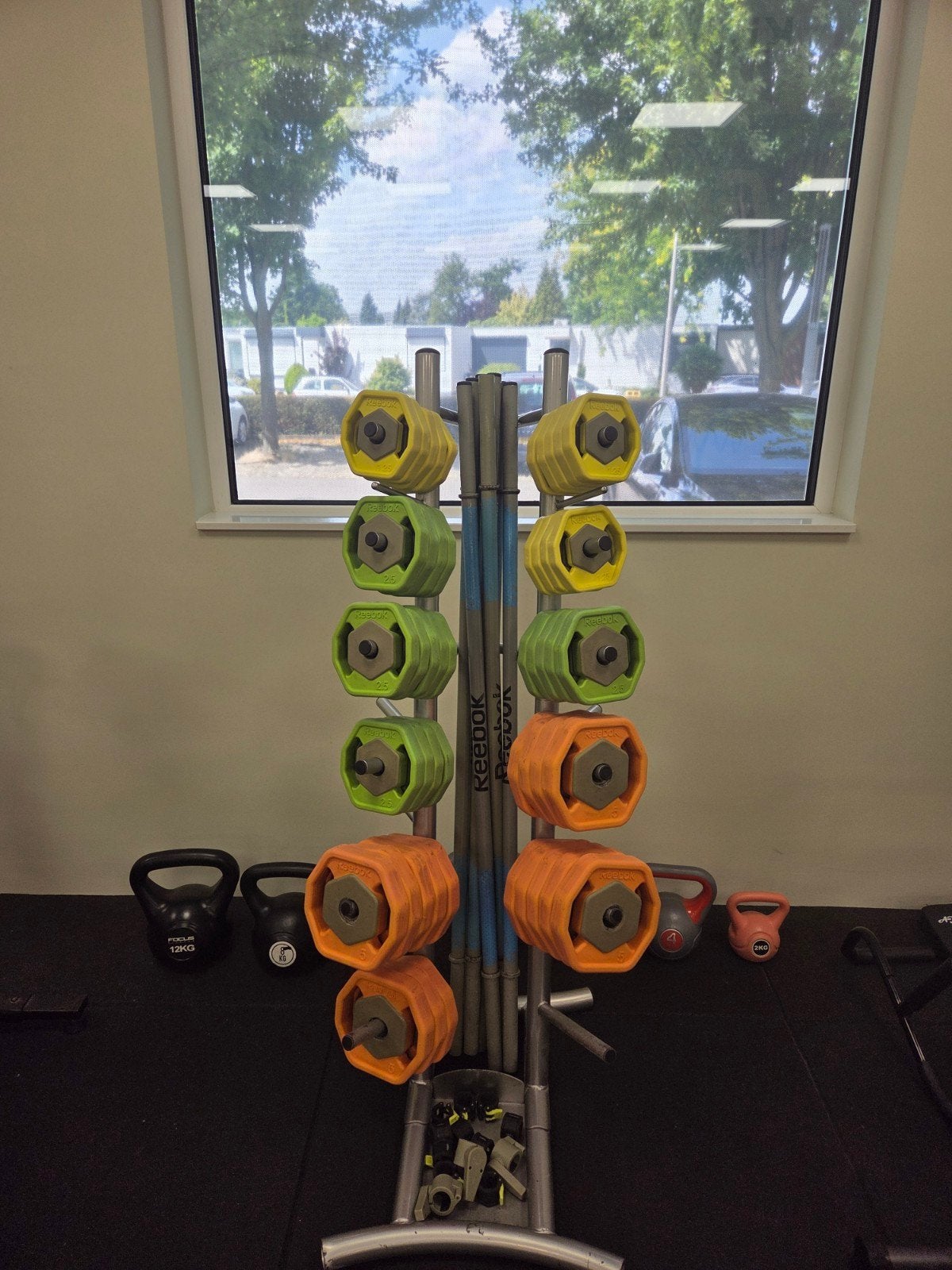 Gevraagd! Reebok Bodypump Set - 5 stuks, Sport en Fitness, Fitnessmaterialen, Ophalen of Verzenden, Gebruikt, Benen, Halterset