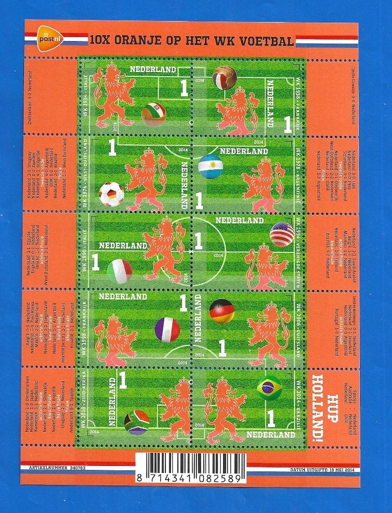 NVPH 3187-3196 Oranje op het WK Voetbal (postzegelvel) -2014, Postzegels en Munten, Verzenden, Na 1940, Postfris