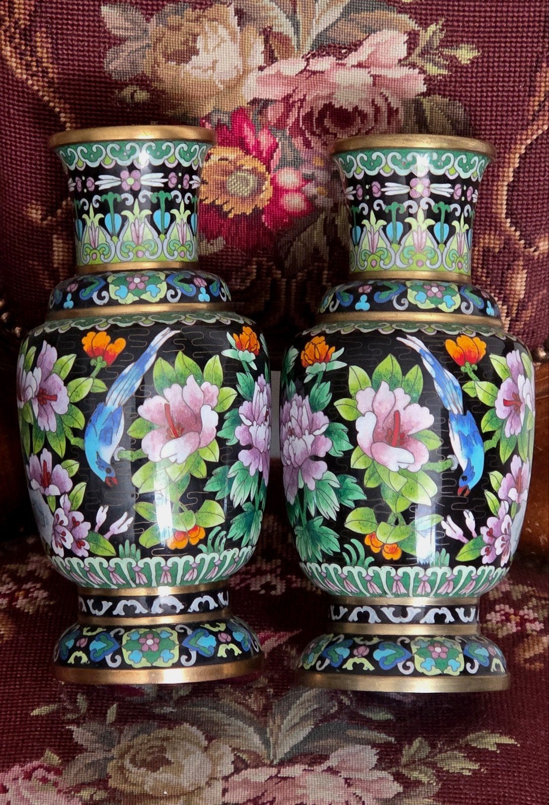 gespiegelde set cloisonné vazen 1940, Antiek en Kunst, Ophalen of Verzenden