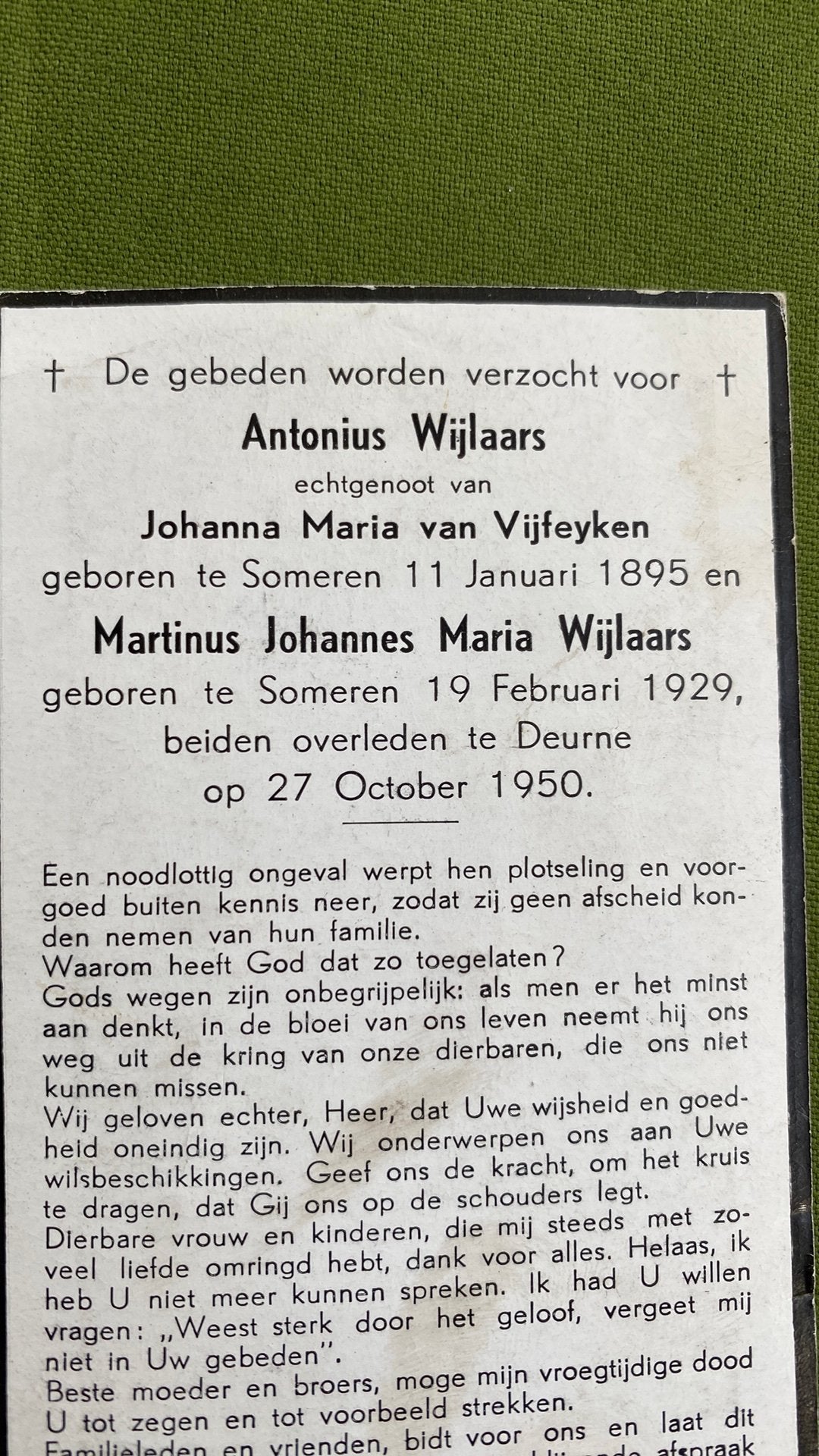 vader en zoon Wijlaars - van Vijfeyken Someren 1950 Deurne, Ophalen of Verzenden