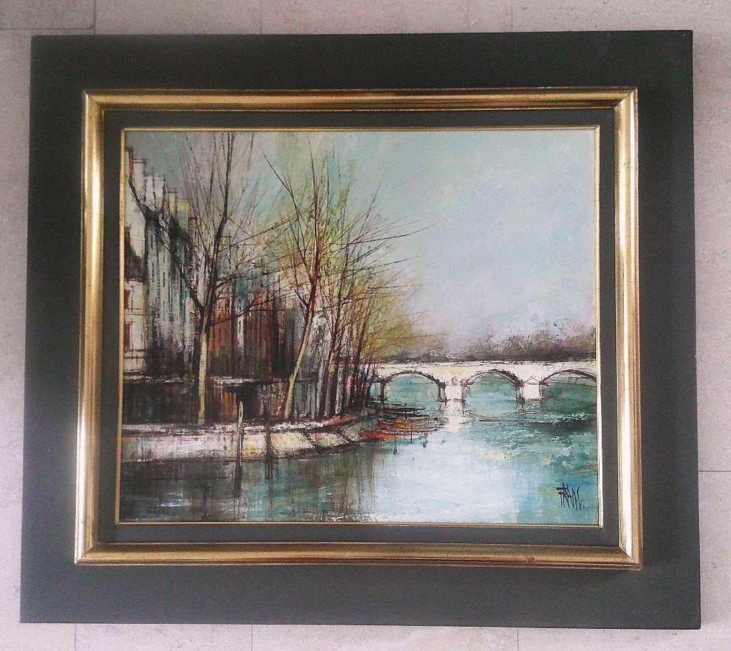 stadsgezicht met brug - Parijs ? - Francois Franc (1926-1989, Doek, Impressionistisch, Ophalen of Verzenden, Bijzondere lijst