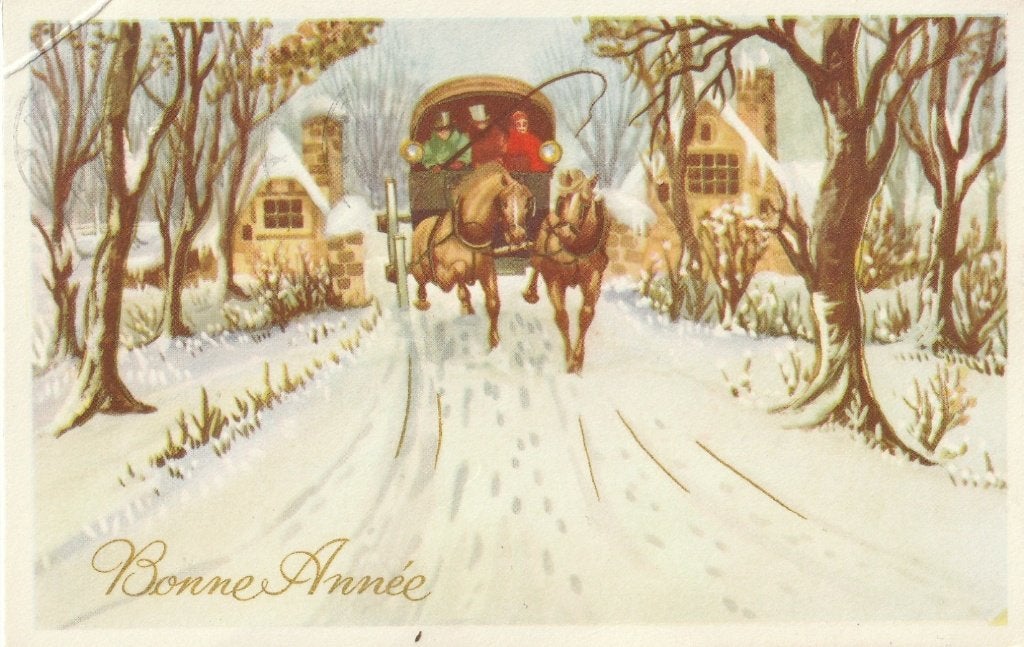 POSTKOETS SNEEUW KERST UIT 1964 ZEER MOOIE OUDE KAART KN773, Verzamelen, Ophalen of Verzenden, 1960 tot 1980, Gelopen