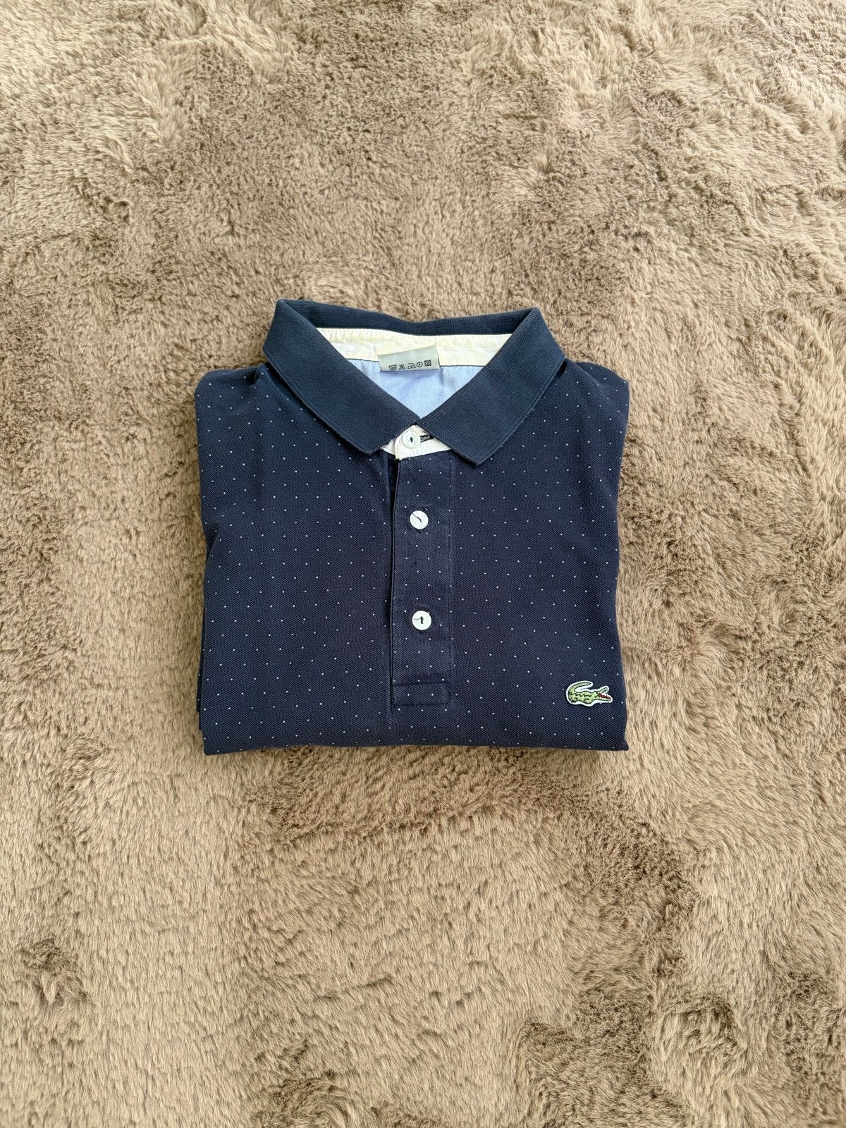Lacoste polo shirt - Donkerblauw met stippen, Ophalen of Verzenden, Gedragen, Maat 52/54 (L), Blauw