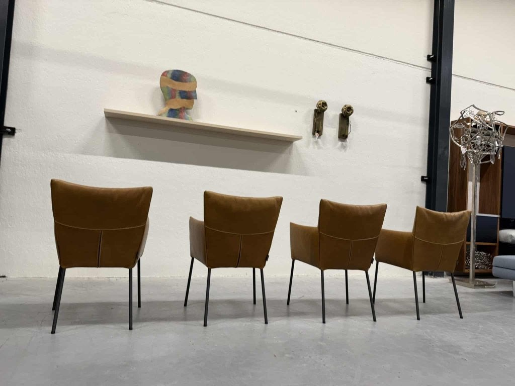 3 Label van den Berg Mali Eetkamerstoelen Bruin leer Stoel, Nieuw, Leer, Ophalen of Verzenden, Label