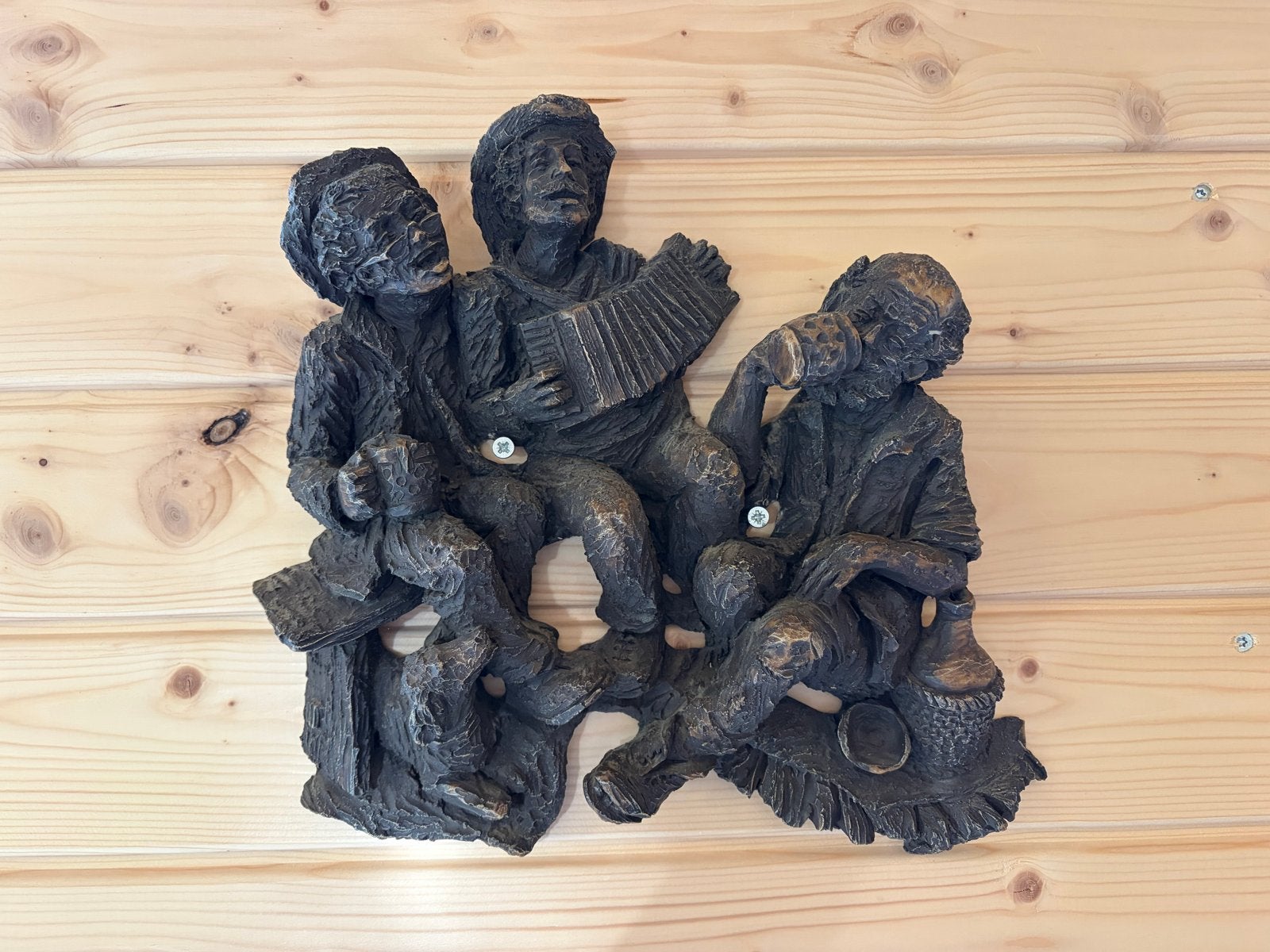 Wandreliëf: Accordeonist en Drinkebroers, Groep mensen, Ophalen of Verzenden, Gepatineerd, Wanddecoratie