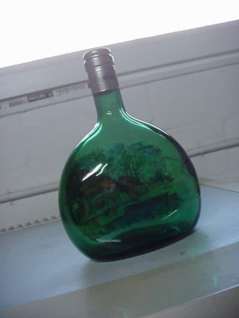 Platte Spaanse sherry fles met mooie beschildering., Ophalen of Verzenden