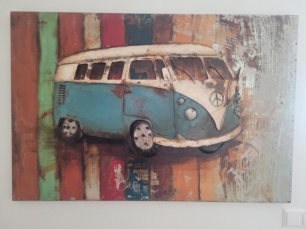 Metalen 3D schilderij Volkswagen bus – 120x80cm, Ophalen of Verzenden, Schilderij, 75 cm of meer
