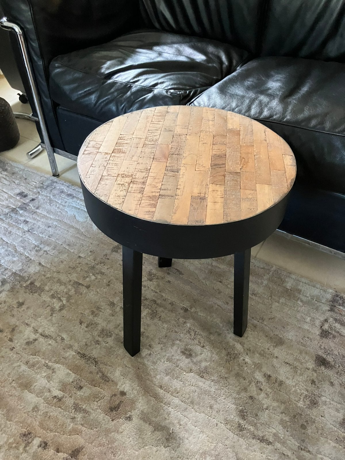 Bijzettafel hout zwart metaal van Loods 5, Minder dan 45 cm, Minder dan 55 cm, Rond, Ophalen of Verzenden