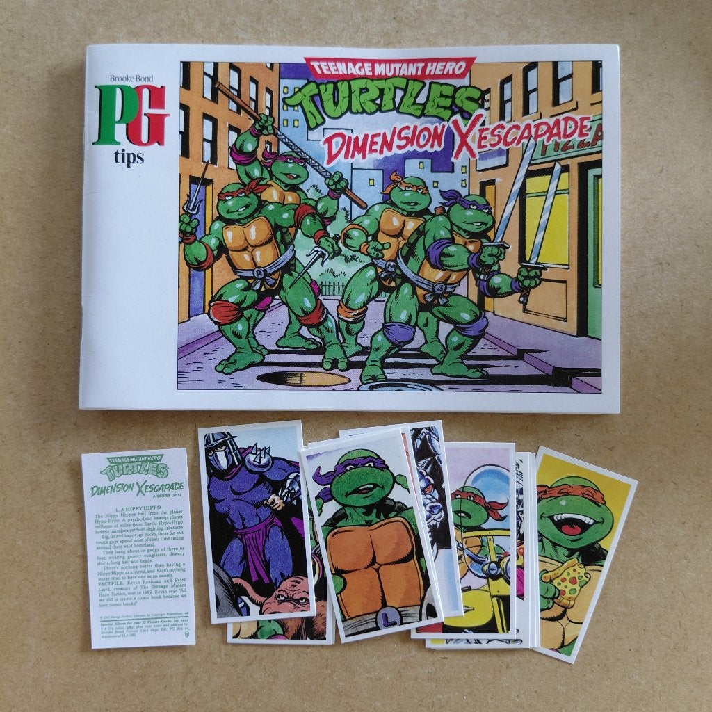 Teenage Mutant Hero Turtles compl. set 12 tea cards + album, Ophalen, Zo goed als nieuw, Tv, Overige typen