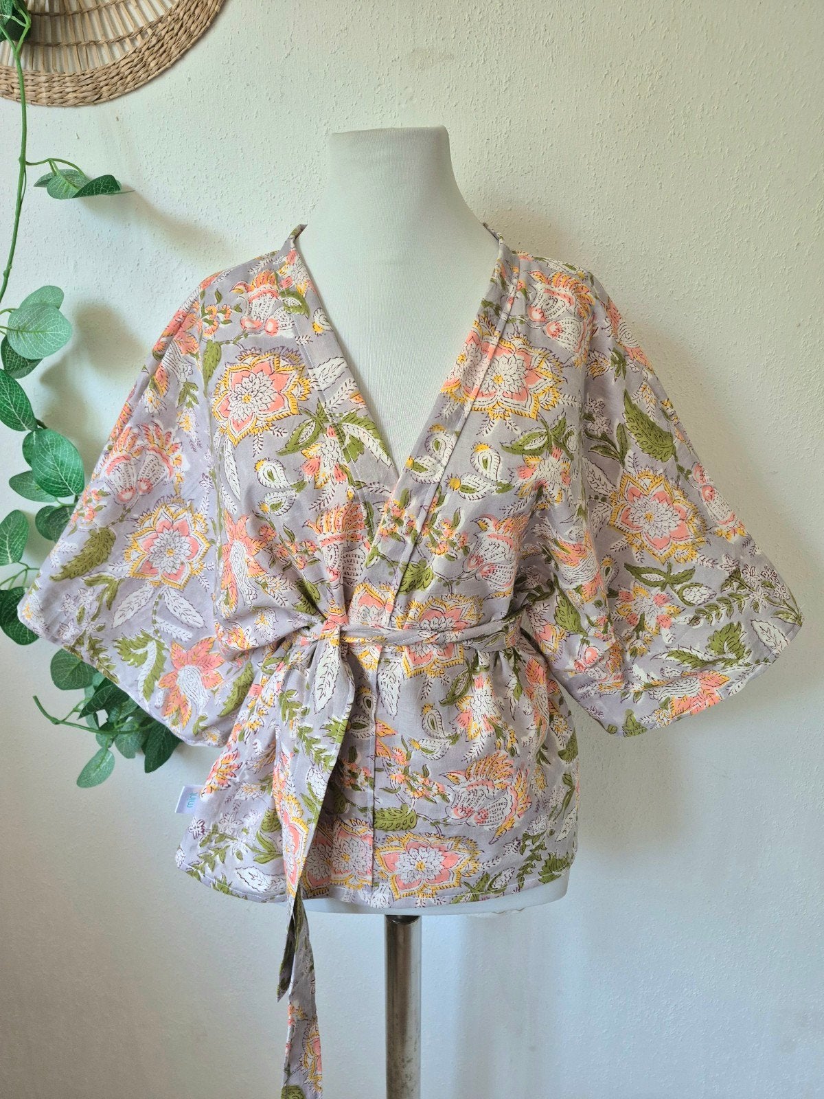 handgemaakte luchtige India blockprint kimono S-XL, Verzenden, Maat 46/48 (XL) of groter, Nieuw, Korte mouw