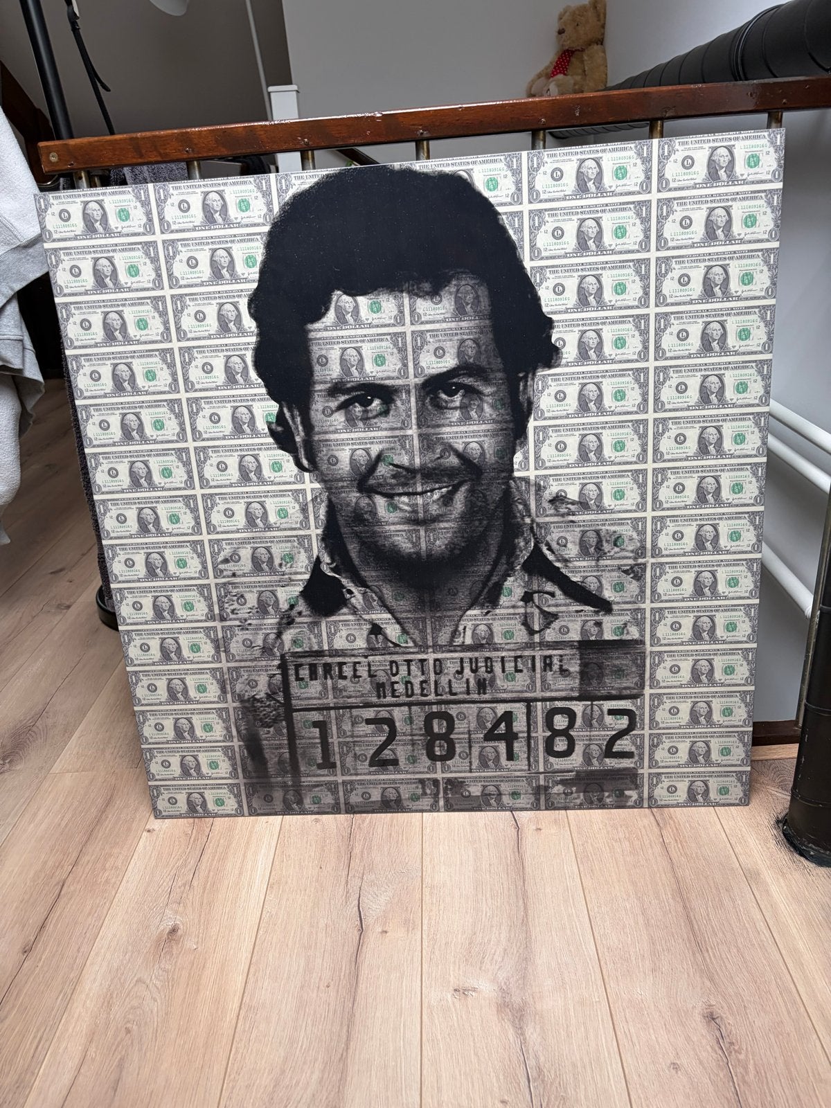 Modern schilderij Pablo Escobar met dollarbiljetten, Antiek en Kunst, Kunst | Schilderijen | Modern, Ophalen, Print, Overige materialen