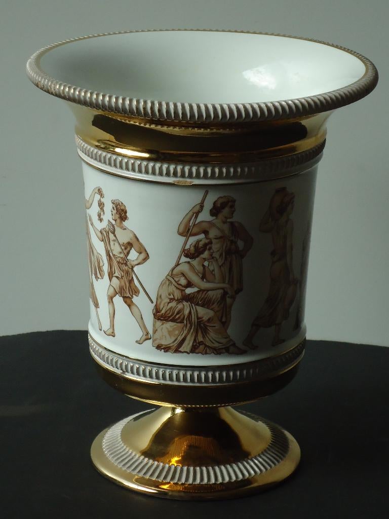 Mid-Century Italië porselein vaas amphora model goud decor, Antiek en Kunst, Antiek | Porselein, Ophalen of Verzenden