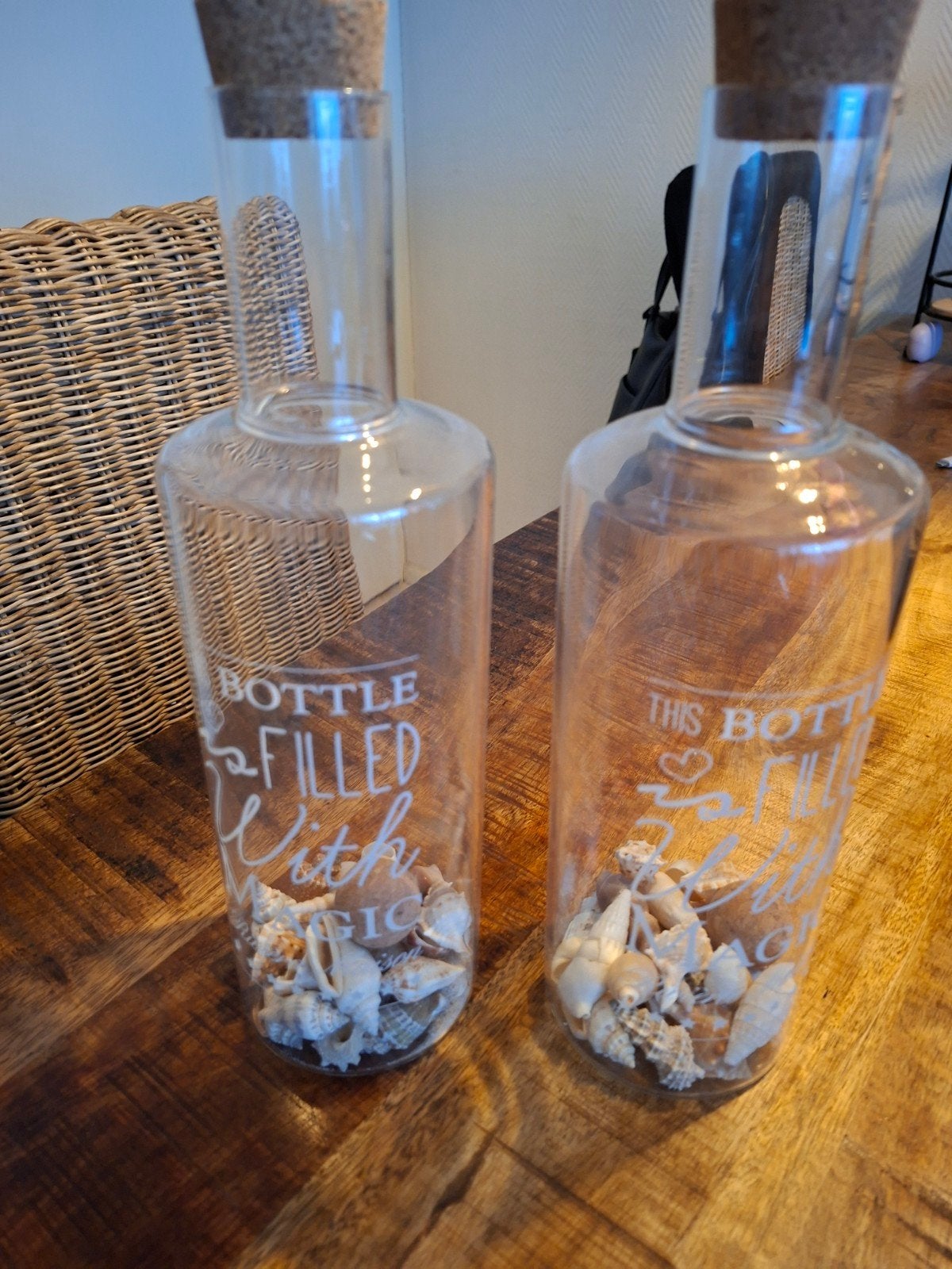 Riviera Maison glazen flessen met schelpen en tekst, Meerkleurig, Ophalen of Verzenden, Glas, Landelijk
