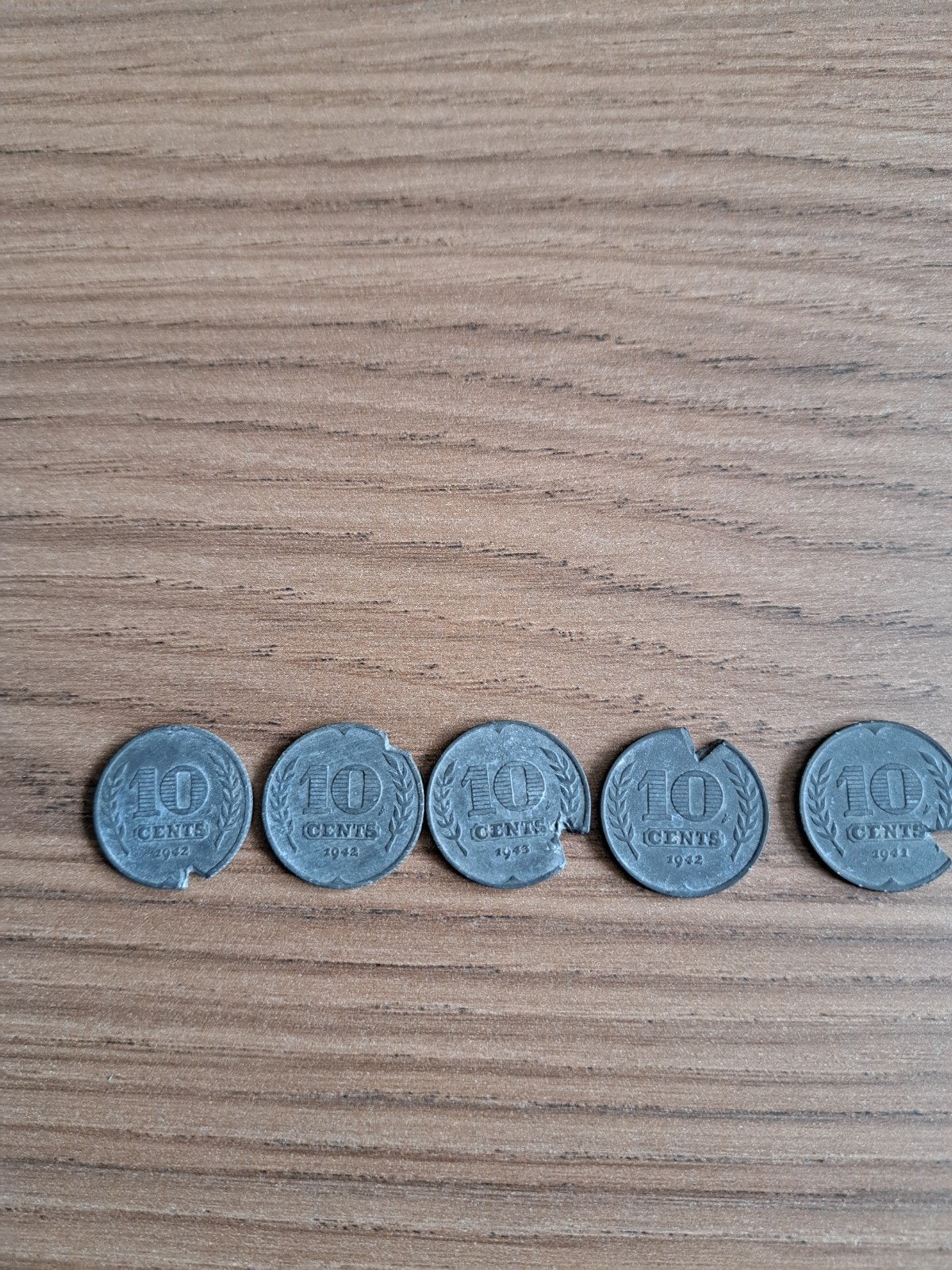 5x Nederlandse 10 cent munten uit 1942 en 1943, Ophalen of Verzenden, Koningin Wilhelmina, 10 cent, Setje