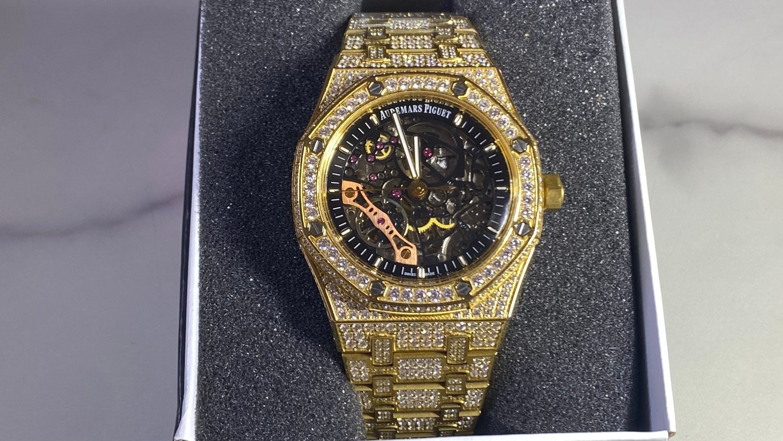 AP Royal Oak Iced Out Full Diamond Automatic, Staal, Staal, Polshorloge, Nieuw