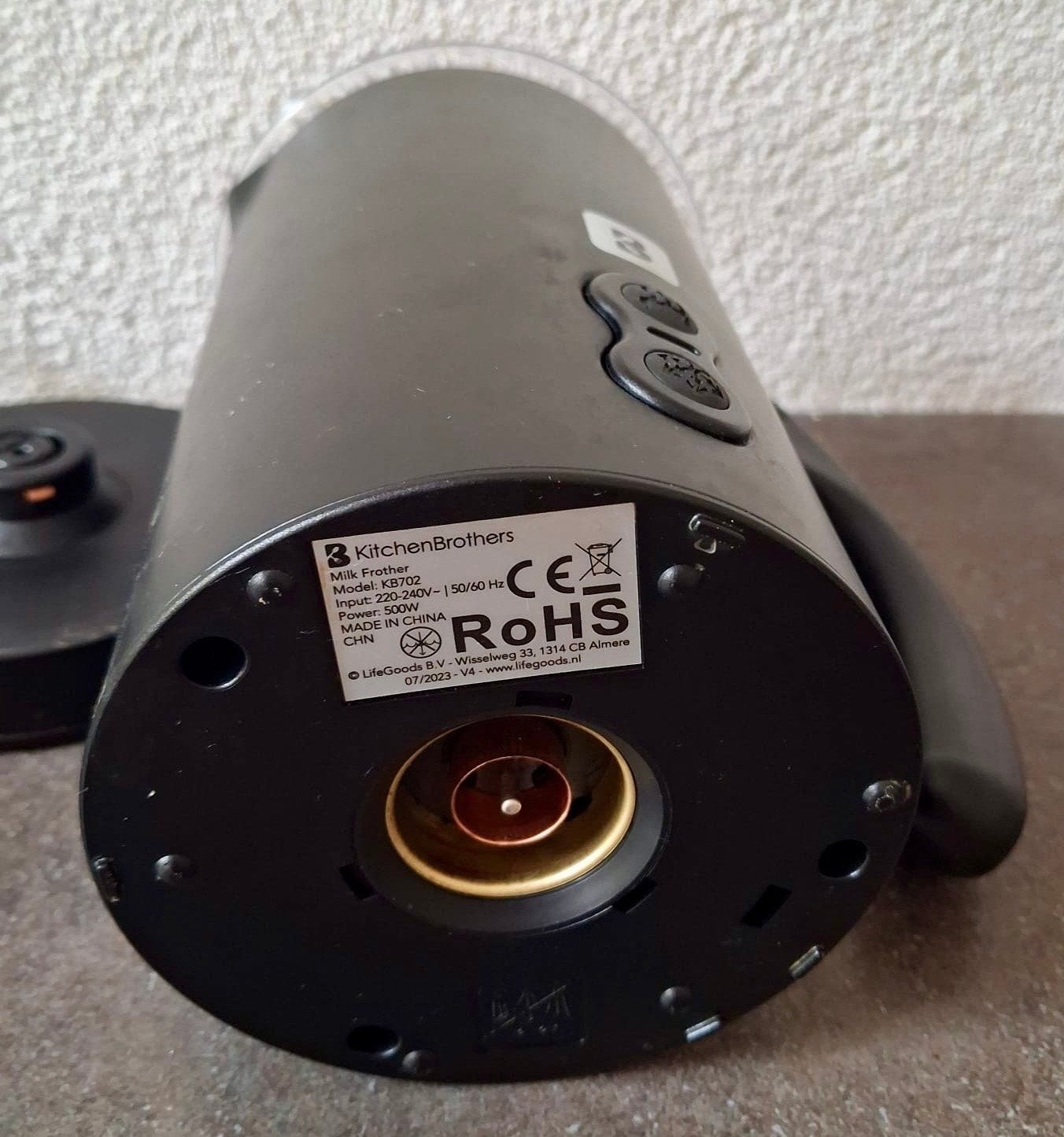 KitchenBrothers KB702 Elektrische Melkopschuimer- 500W Zwart, Ophalen of Verzenden, Zo goed als nieuw, Elektrische melkopschuimer