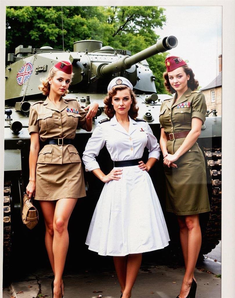 WW2 Leger Pin Up \'s met tank USA Army Grote Poster, Verzenden, Amerika, Foto of Poster