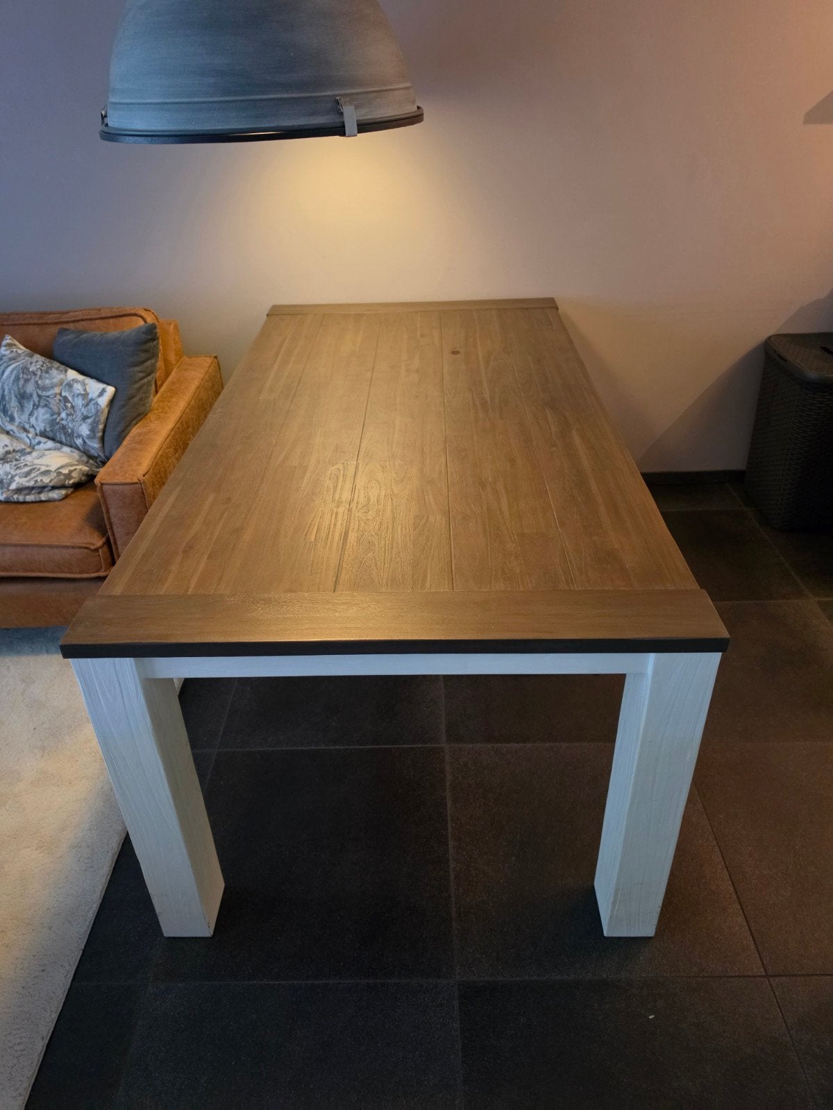 Te koop Eetkamer tafel en Salontafel 2 industriële hanglampe, Ophalen, Rechthoekig, 50 tot 100 cm