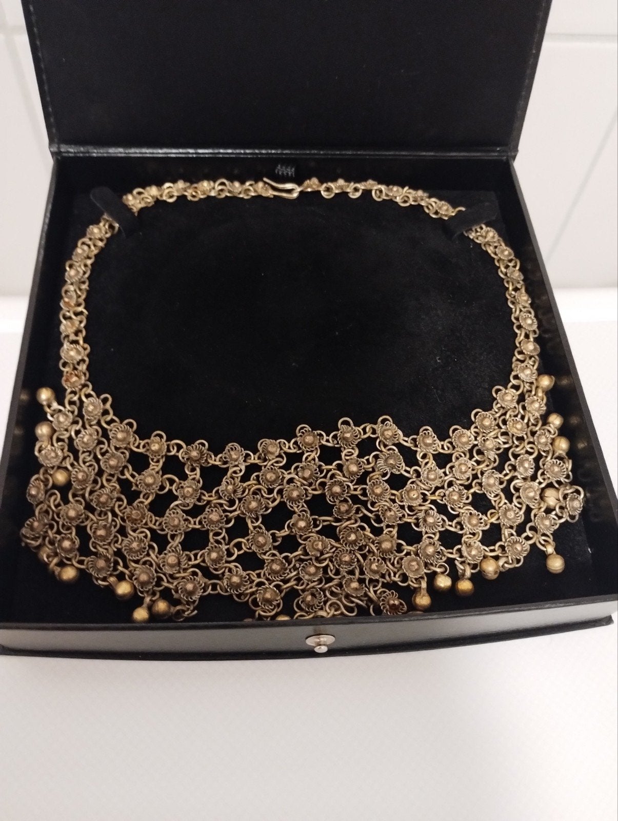 Vintage jaren zestig Bib filigrain boho ketting, Ophalen of Verzenden, Zilver, Overige materialen