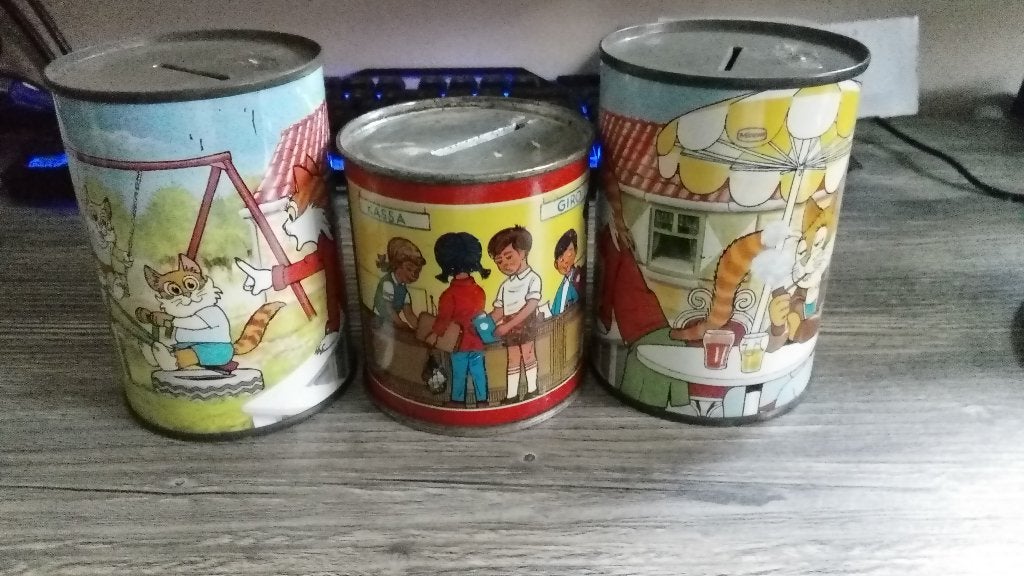 Set van 3 vintage spaarpotten - blik voor kinderen, Ophalen of Verzenden, Gebruikt, Metaal of Blik, Dier