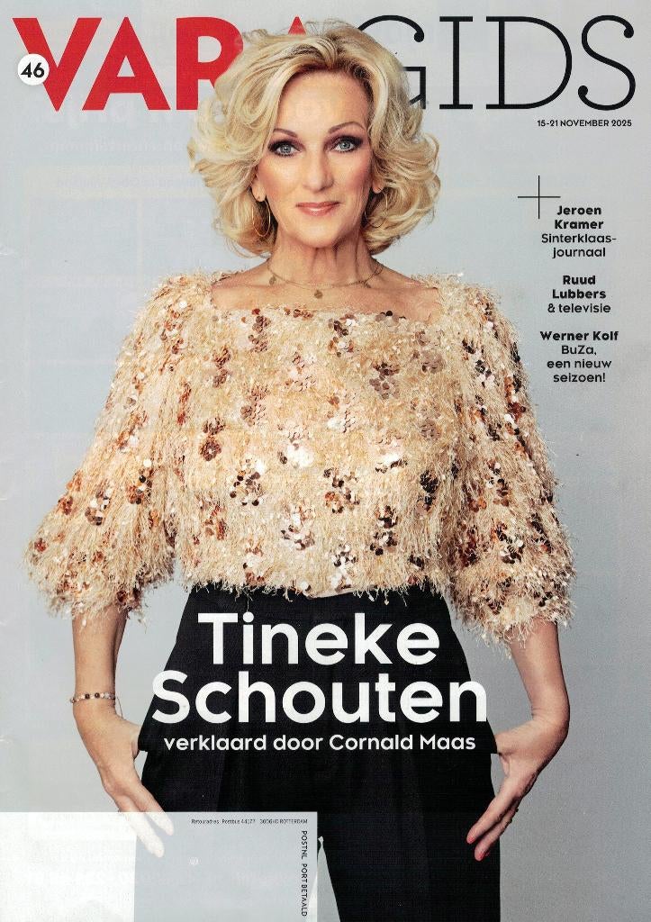 Tineke Schouten in VARA Gids - 15 t/m 21 november 2025., Boeken, Tijdschriften en Kranten, Ophalen of Verzenden, Zo goed als nieuw