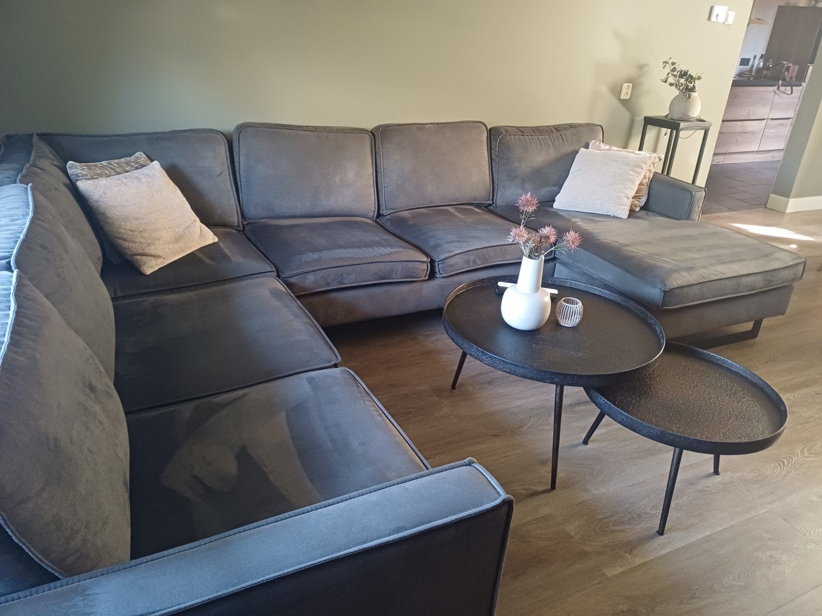 u vormige bank .kleur grijs., Huis en Inrichting, Banken | Complete zithoeken, Ophalen, Gebruikt, Stof