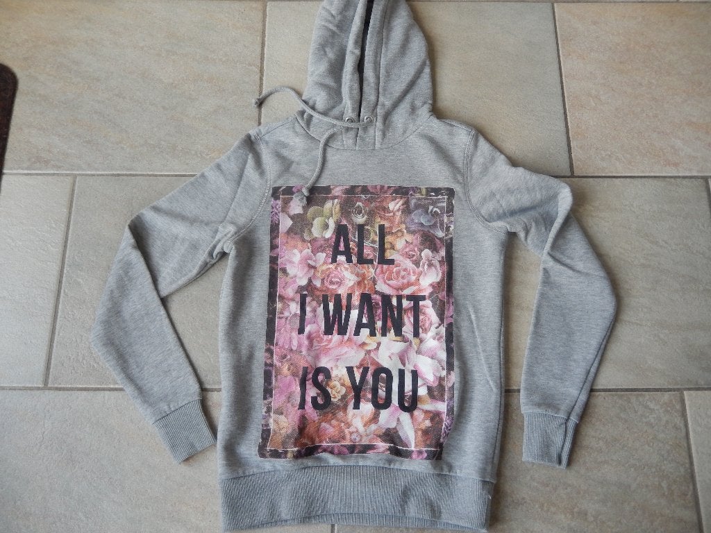 Grijze hoodie The Sting met bloemenprint en tekst, maat XS, Kleding | Dames, The Sting, Ophalen of Verzenden, Zo goed als nieuw