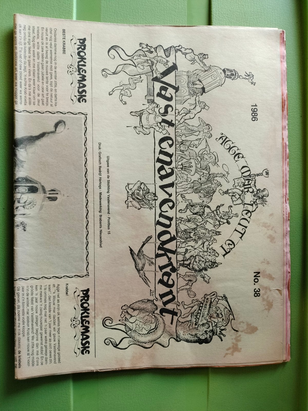 Vastenavendkrant Bergen op Zoom 1986 - No. 38, Ophalen, Gelezen, Krant