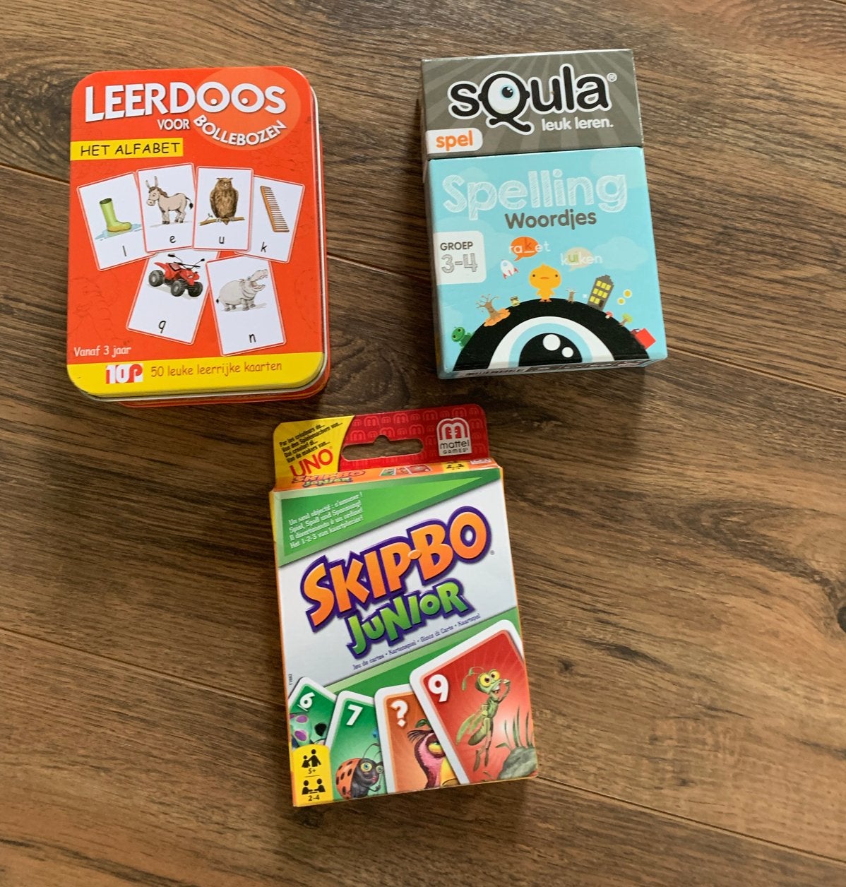 Educatieve spelletjes set: Skip-Bo Junior, Squla, Leerdoos, Ophalen of Verzenden, Zo goed als nieuw, Taal en Lezen