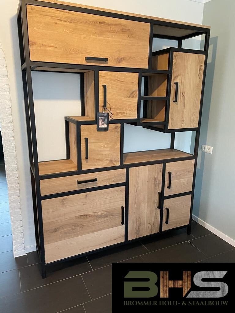 Kast Stef - volledig op maat leverbaar! Eiken - Staal, BHS Maatwerk Meubels, Info@bhs-maatwerkmeubels.nl, 200 cm of meer, 150 tot 200 cm
