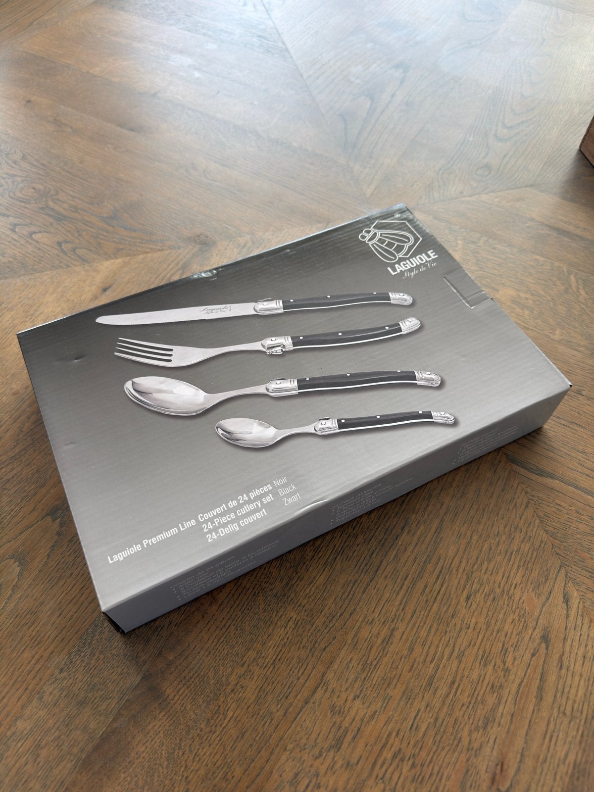 Laguiole Premium Line 24-delig bestekset zwart, Bestekset, Ophalen of Verzenden, Rvs of Chroom, Nieuw