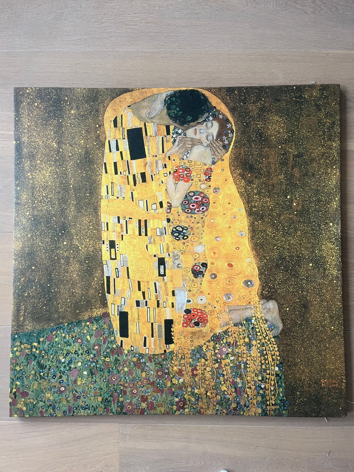 Gustav Klimt 'De Kus' Canvas Schilderij 90x90, Ophalen of Verzenden