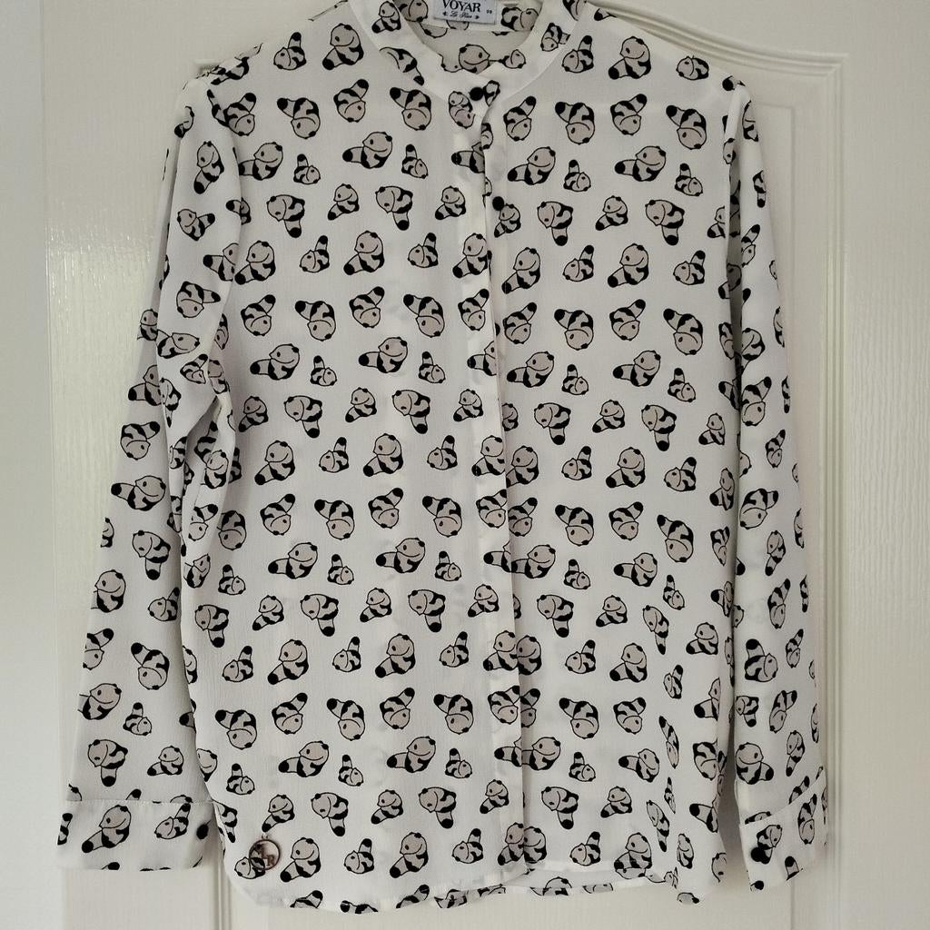 Voyar blouse off white mt 38 met dieren erop in nette staat, Ophalen of Verzenden, Zo goed als nieuw, Maat 38/40 (M), Wit