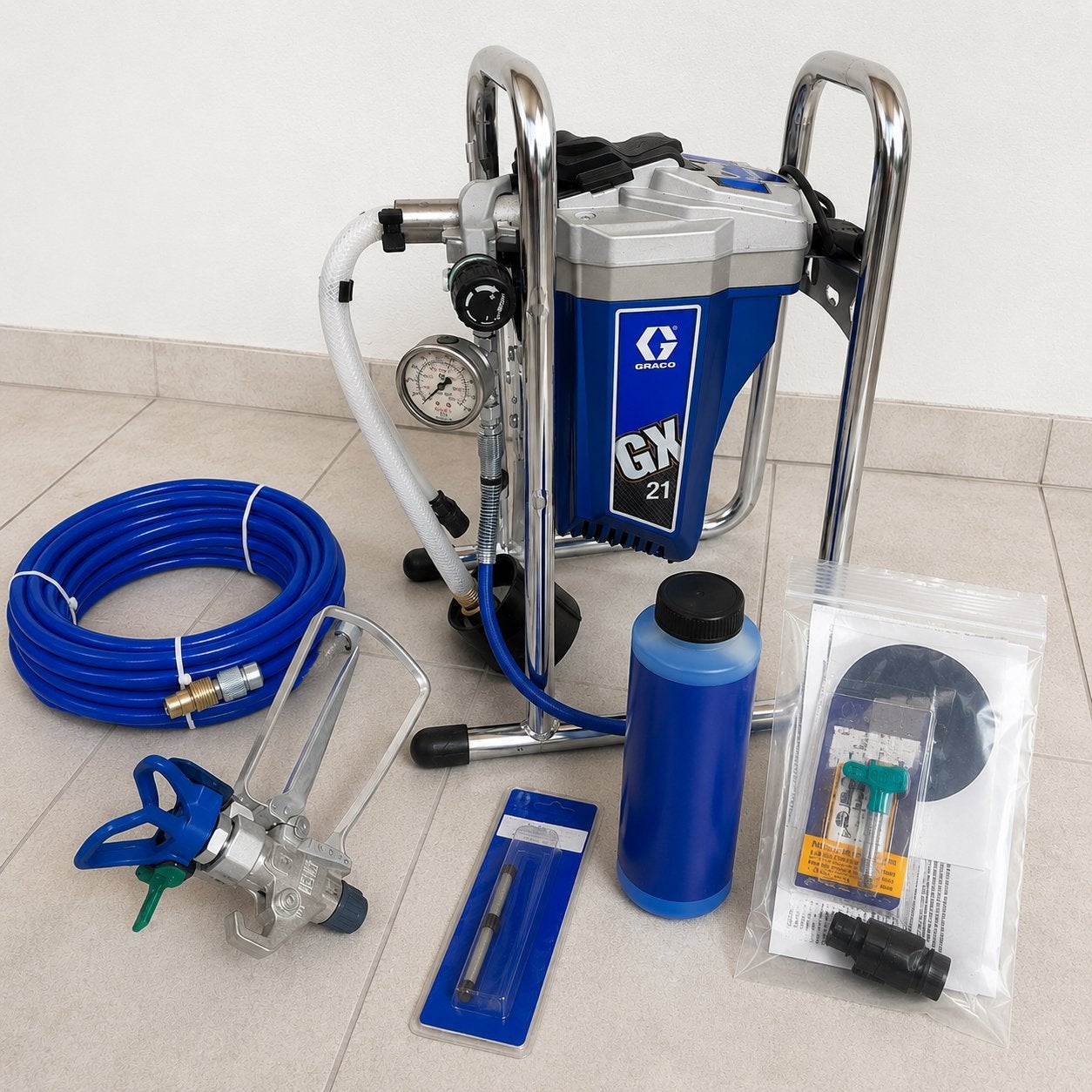 Graco GX21 Airless Verfspuitmachine NIEUW + Accessoires, Ophalen, Nieuw, Verfspuit of Verfpomp
