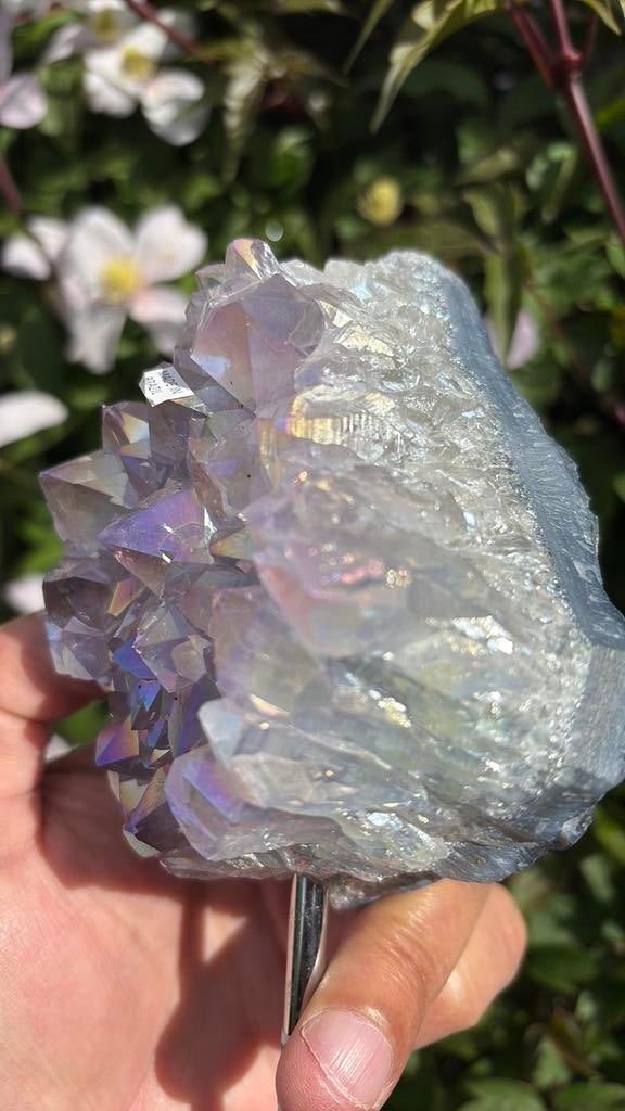 Prachtige Aura Kwarts Cluster op standaard, Verzenden, Mineraal