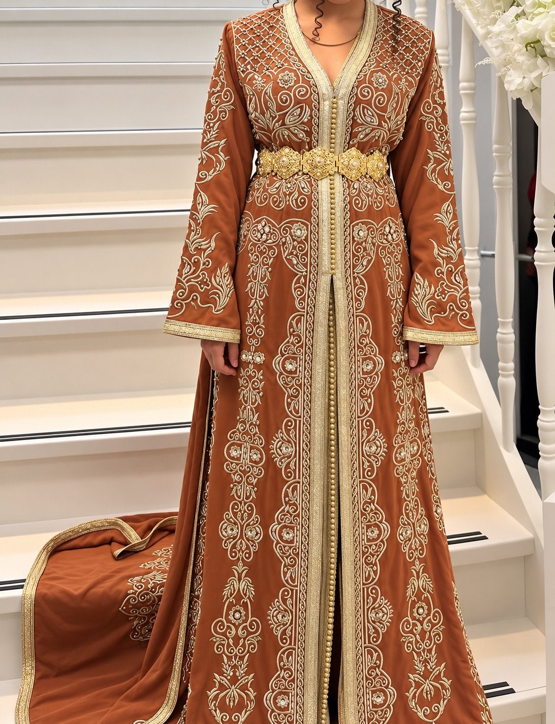 Prachtige Marokkaanse Kaftan/Takshita - Zonder Riem, Maat 38/40 (M), Overige typen, Bruin, Ophalen of Verzenden