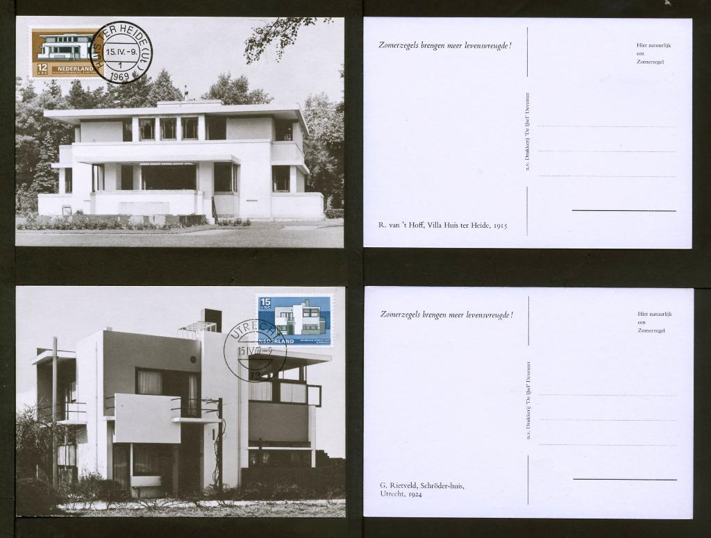 5 Maximumkaarten Nederlandse architectuur 1969, Postzegels en Munten, Postzegels | Nederland, Ophalen of Verzenden, Na 1940, Gestempeld