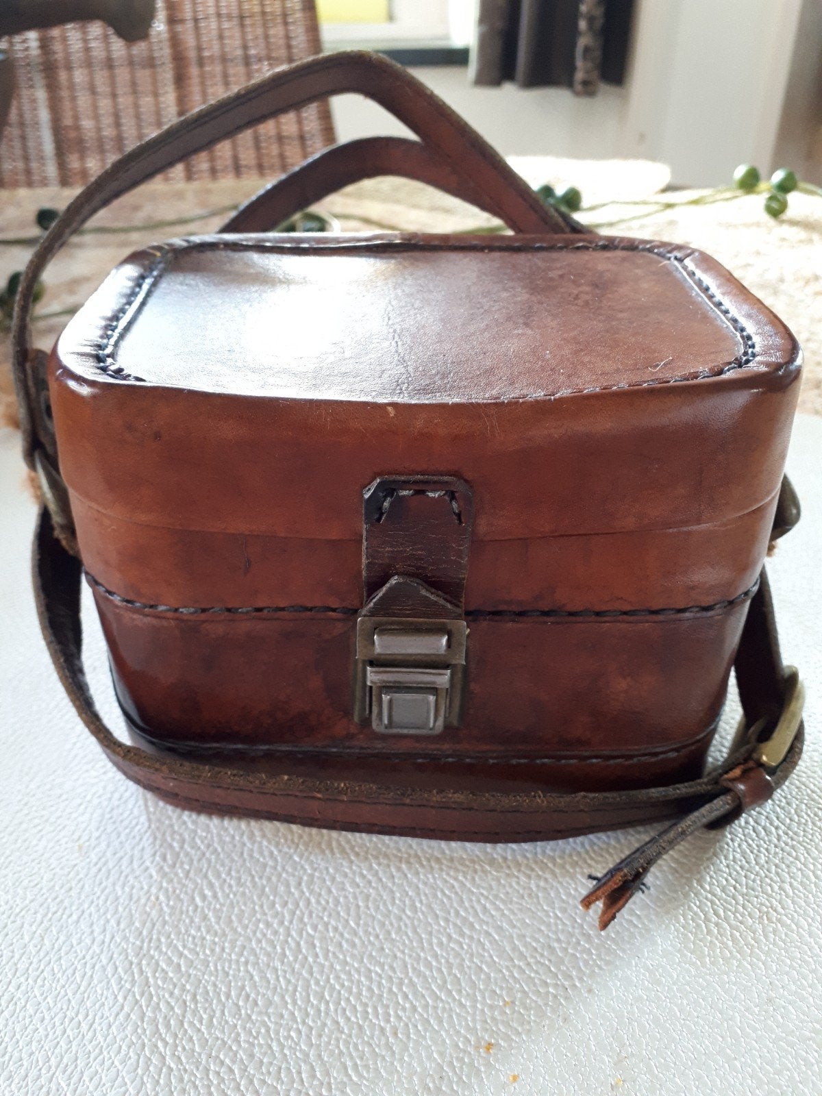 Vintage handtas koffertje Bosboom collectie leer, Gebruikt, Bruin, Ophalen of Verzenden, Met slot
